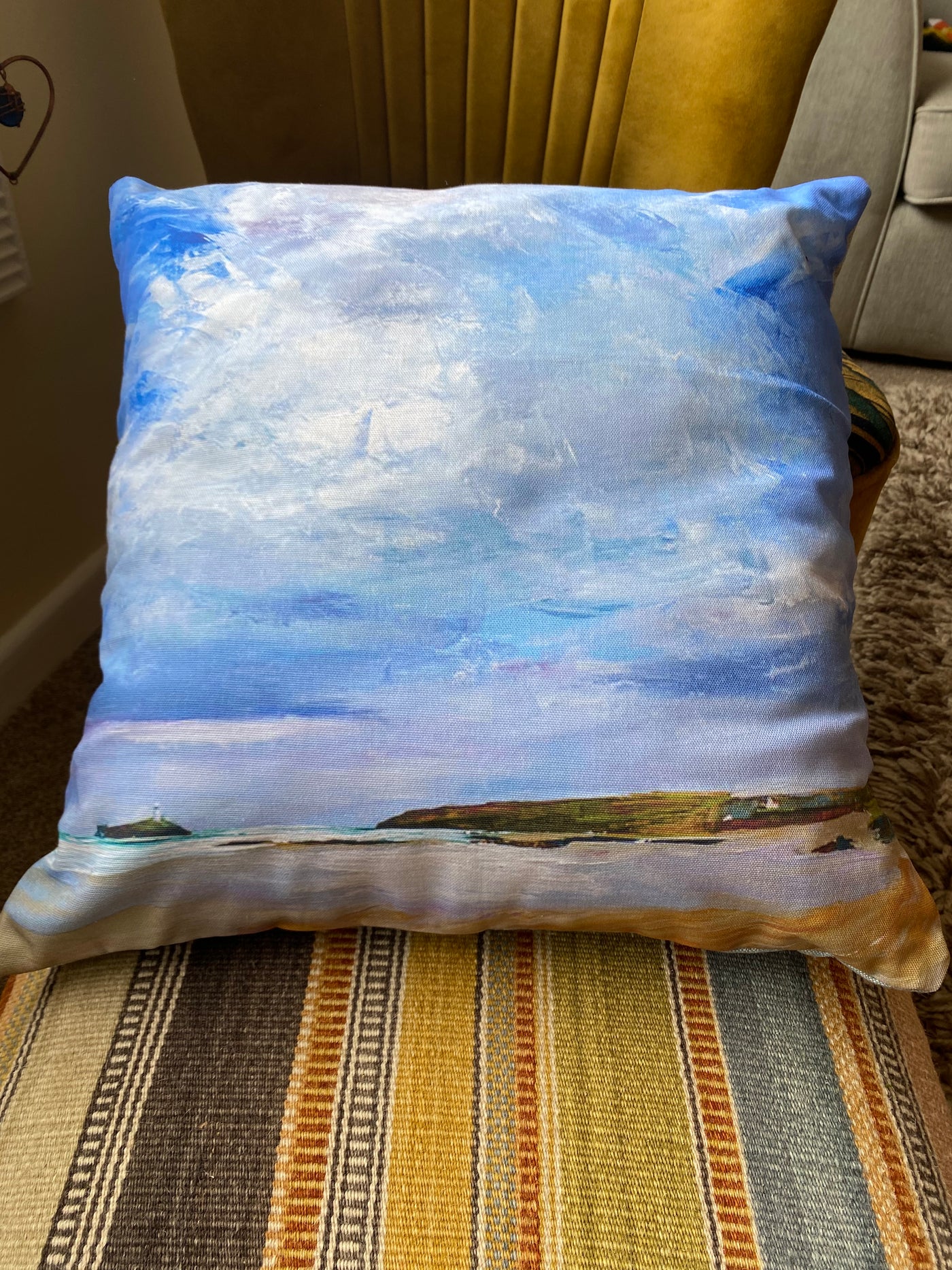 The Lighthouse Godrevy Cushion Cornwall saraheddyart
