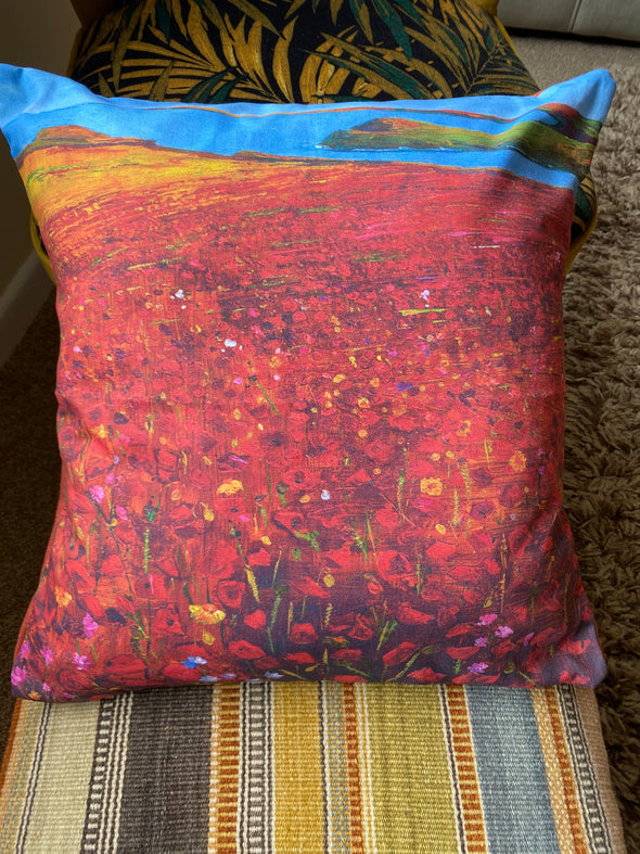 Scarlet Poppies of Polly Joke, Cushion, Cornwall