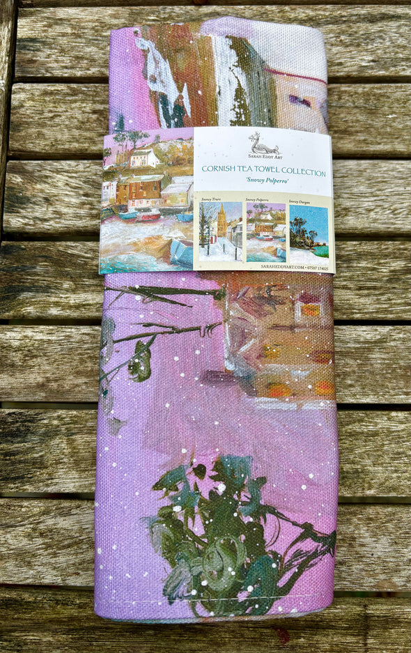 Snowy Polperro Cornwall. Tea Towel Limited number