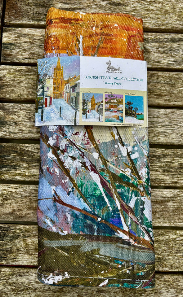 Snowy Truro Cornwall. Tea Towel Limited number