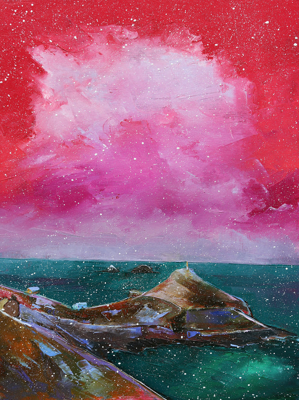 Snowy Cape Cornwall, Christmas Greeting Card by Sarah Eddy