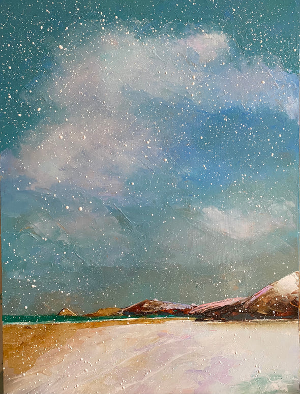 Snowy Perranporth, Cornwall, Christmas Greeting Card by Sarah Eddy