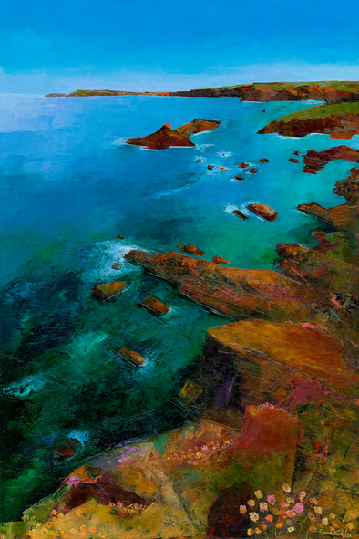 A2 Signed Print, Cerulean Seas, Porthcothan, Cornwall