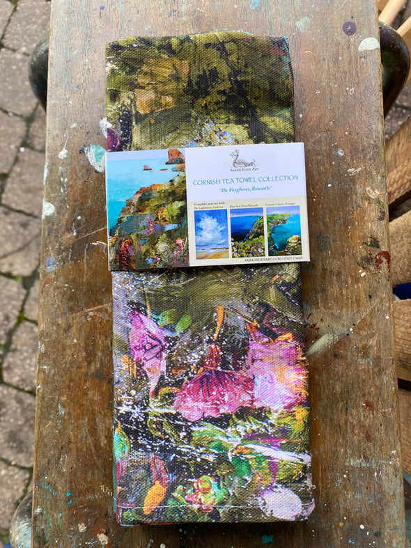 The Foxgloves, Art Tea Towel of Boscastle, Cornwall