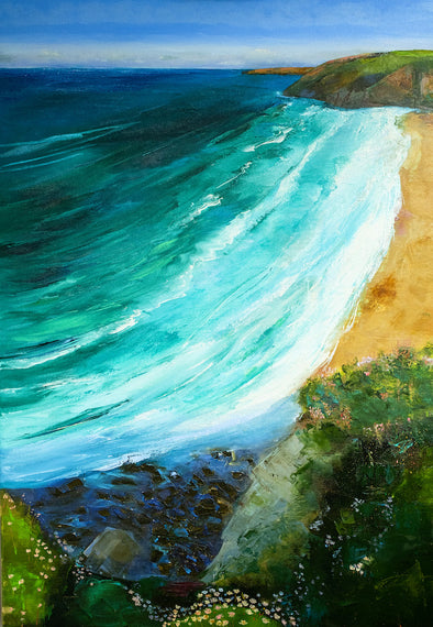 Mawgan Porth Clouds Original Painting Of Cornwall