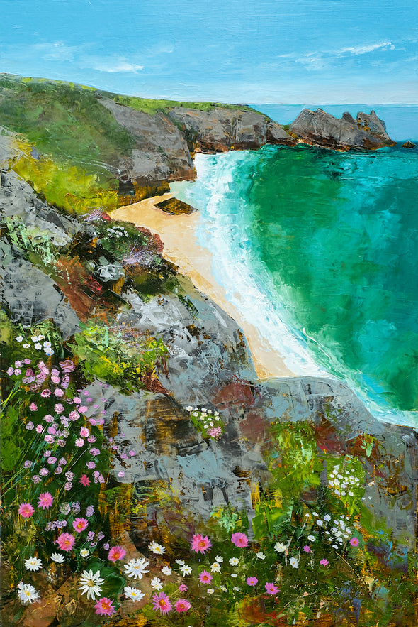 Porthcurno Flowers, An Original Oil painting of Cornwall