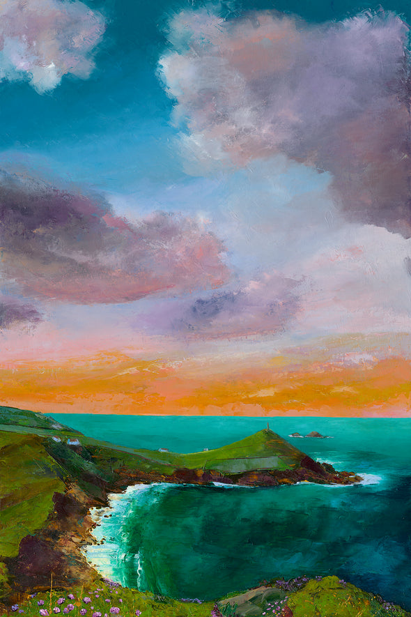 Morning Clouds Of Cape Cornwall, Art Greeting Card by Sarah Eddy