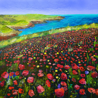 Polly Joke, Poppies, West Pentire Original Oil Painting Cornwall