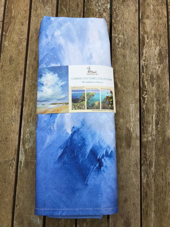 The Lighthouse, Art Tea Towel of Godrevy, Cornwall